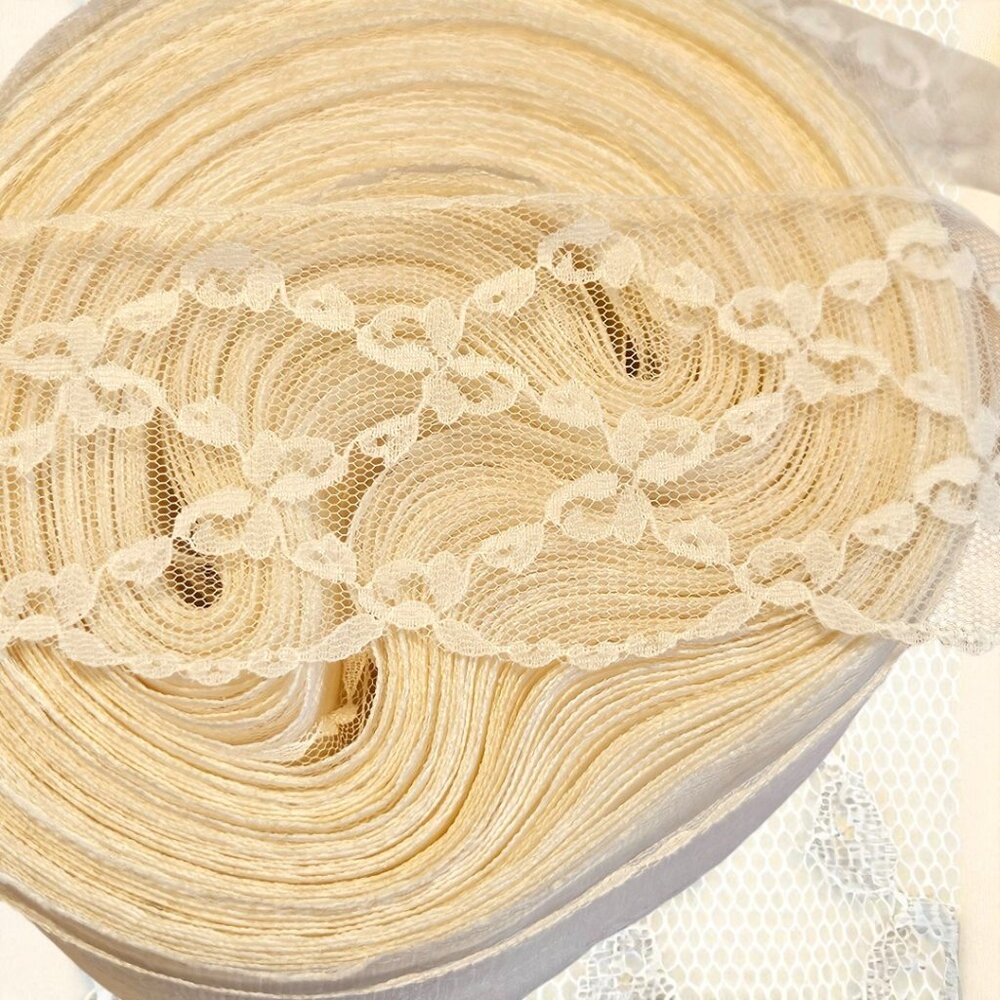 3" Wide Ivory Raschel Galloon Lace Trim - 10 Yard Length - Picture 2 of 4